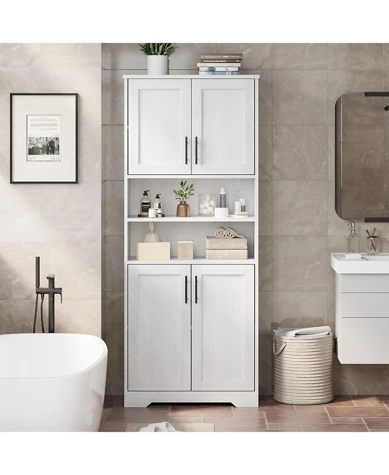 gaomon Storage Cabinet with Adjustable Shelves, 4 Doors, Freestanding Pantry for Kitchen, Bathroom, Living Room