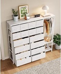 gaomon Tall Dresser for Bedroom, Fabric Dressers with 16 Drawers & Clothes Rack & 2 Storage Shelves, Pu Closet Dresser with Hanging Space