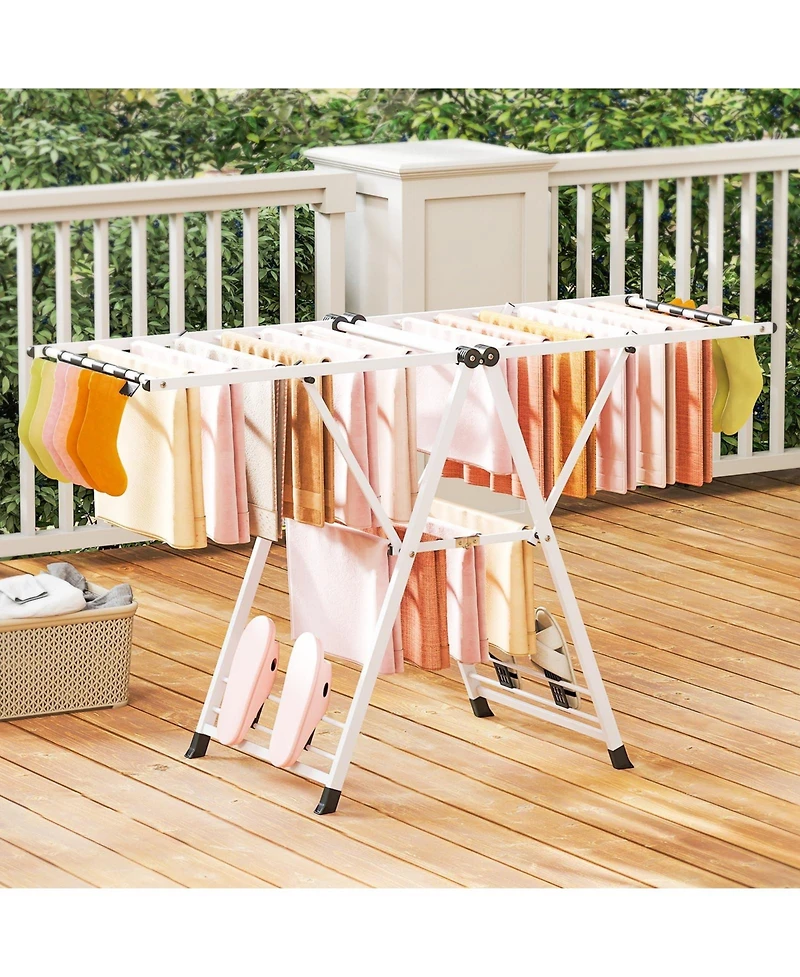 Ecooso 64" Clothes Drying Rack with Height-Adjustable Wings, Folding Laundry Rack