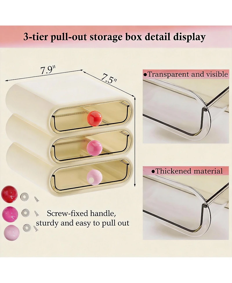 Yigii 3-Tier Clear Front Storage Organizer for Vanity, Bathroom, Office