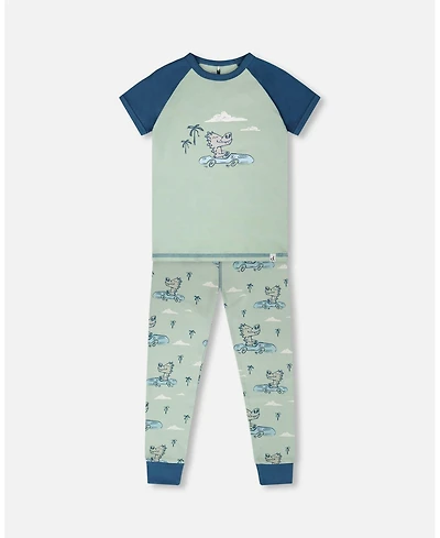 Deux par Toddler Boys Cotton Two-Piece Pyjama Set Green Crocodile Print