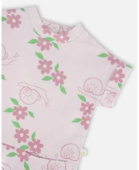Deux par Deux Toddler Girls French Terry Dress Lilac Snails Print - Toddler|Child