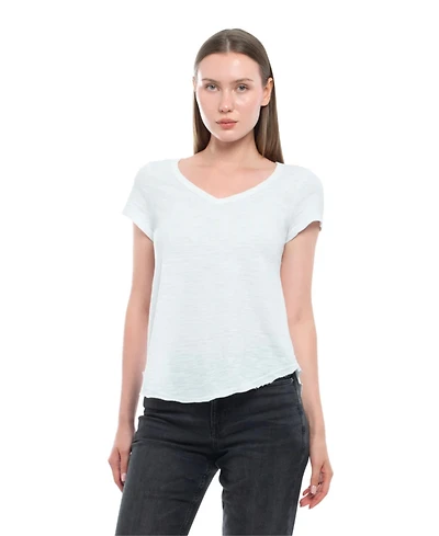 Wilt Clothing Women's Short Sleeve Shrunken V-Neck Shirttail Tee