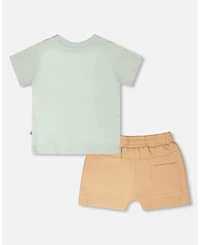 Deux par Baby Boys Cotton T-Shirt and Short Set Mint Green Beige