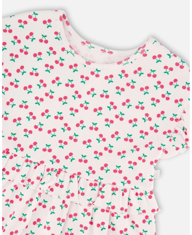 Deux par Deux Toddler Girls' Cotton Rib Printed Cherry Dress
