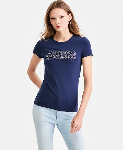 Guess Women's Embellished Lace Logo Short-Sleeve T-Shirt