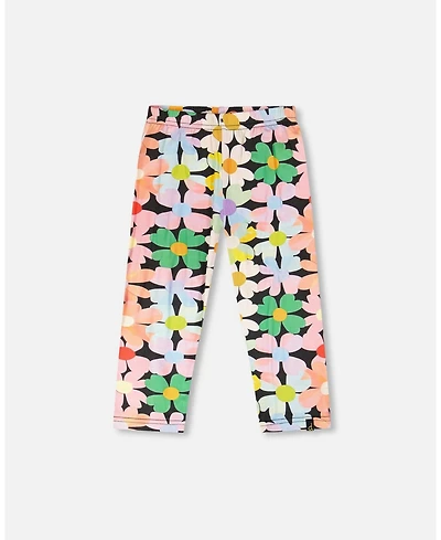 Deux par Big Girls Viscose Leggings Black Printed Flowers