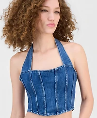 Guess Women's Max Halter Denim Bustier Top