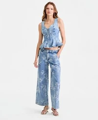 Guess Womens Ls Adison Jacket Sl Anika Peplum Top Zoya Wide Leg Crop Jeans