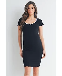 Hello Miz Women's Maternity Ribbed Bodycon Scoop Neck Short-Sleeve Dress
