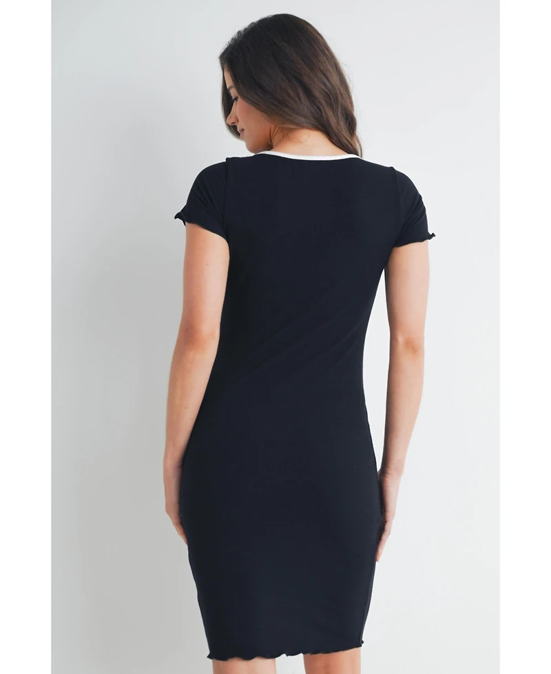 Hello Miz Women's Maternity Ribbed Bodycon Scoop Neck Short-Sleeve Dress