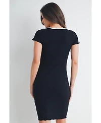 Hello Miz Women's Maternity Ribbed Bodycon Scoop Neck Short-Sleeve Dress