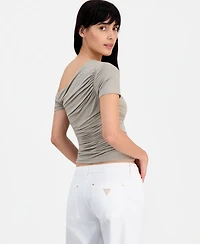 Guess Women's Jaide Asymmetric Short-Sleeve Shirring Top