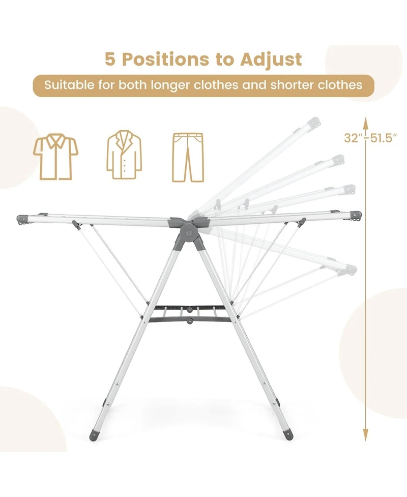 Ecooso 2-Layer Folding Clothes Drying Rack with 5-Level Adjustable Height