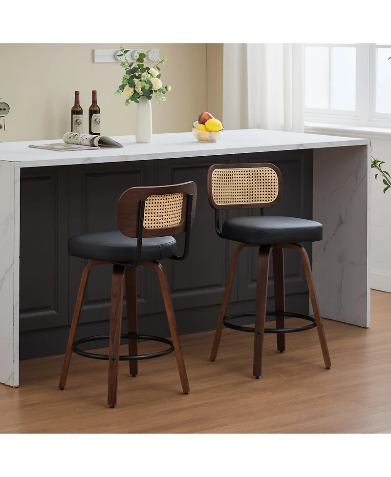 Boyel Living Set of 2 Swivel Pu Bar Stools with Padded 3.5-inch Seat Cushion for Dining Pup