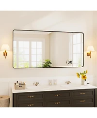 Homfan 72x36 Inch Black Metal Frame Bathroom Mirror | Rounded Rectangle Anti-Rust Vanity Wall Mirror | Horizontal or Vertical Mount for Bathroom