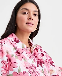Charter Club Plus Linen Floral-Print Flounce Shirtdress, Macy's Exclusive