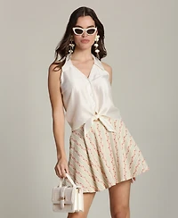 Avec Les Filles Women's Striped Low-Rise Mini Skirt