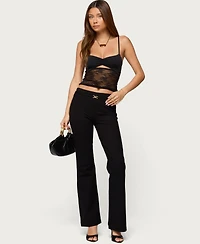 Edikted Women's Damarie Cutout Ruched Sheer Lace Top