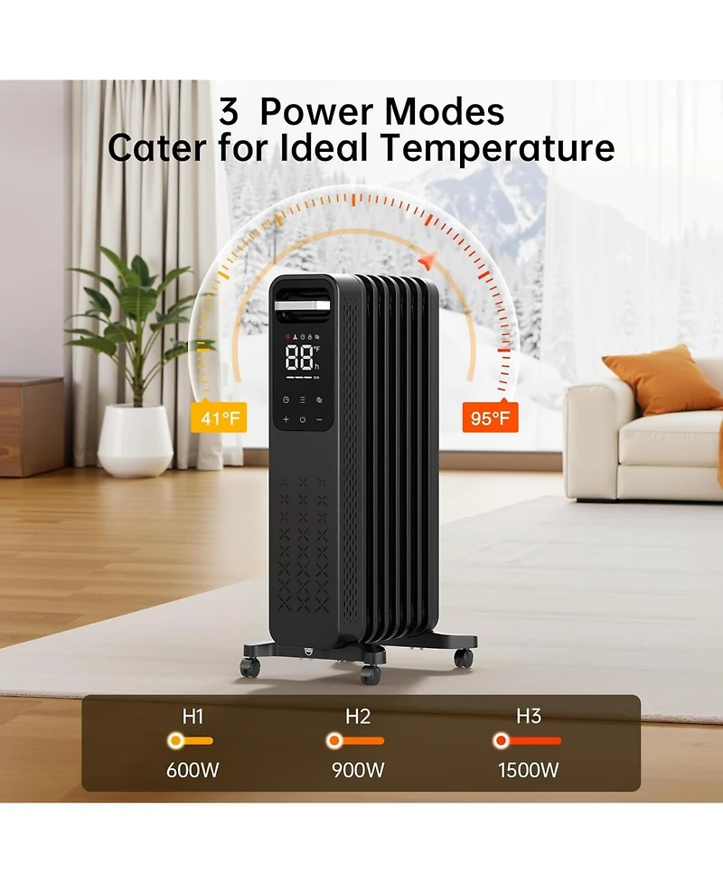 Cowsar 1500W Oil Filled Radiator Heater with Digital Thermostat & Timer