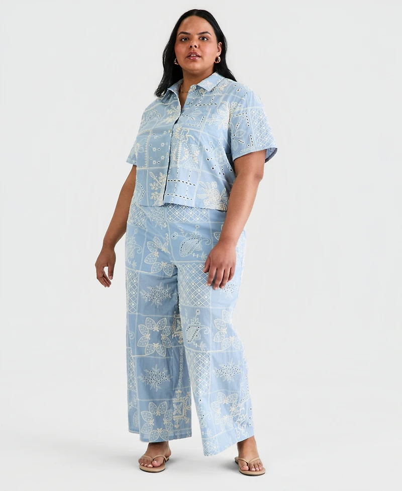 And Now This Trendy Plus Embroidered Short-Sleeve Shirt, Macy's Exclusive