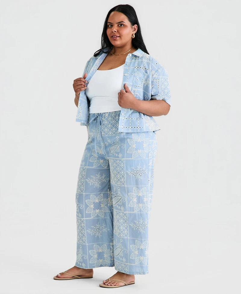 And Now This Trendy Plus Embroidered Wide Leg Jeans, Macy's Exclusive