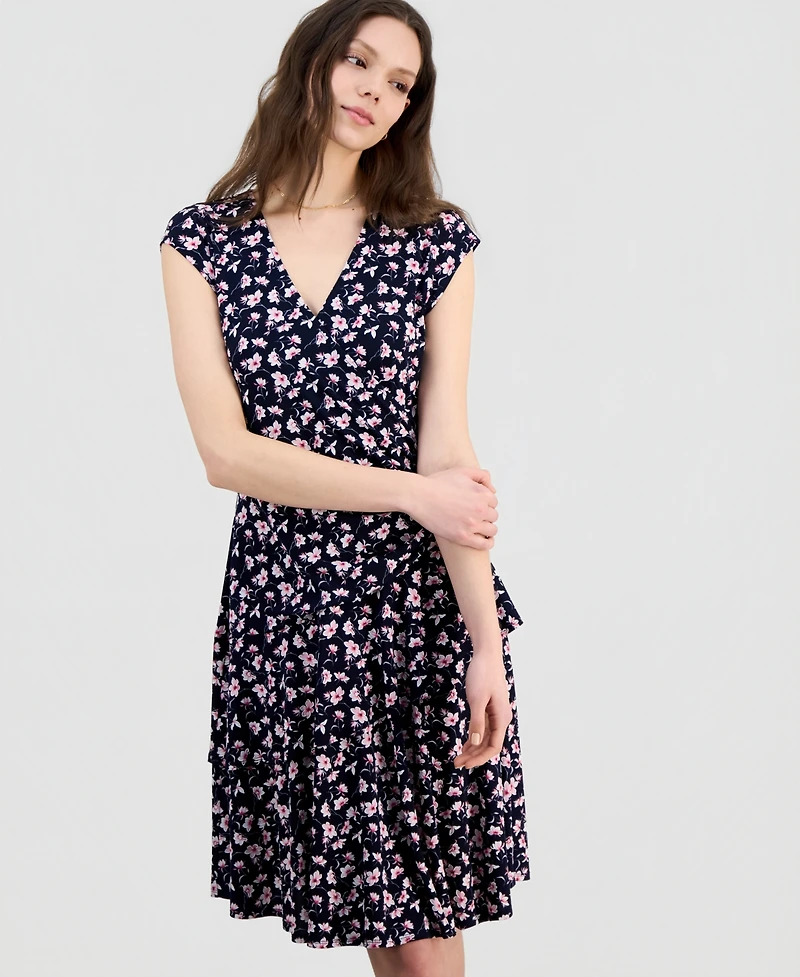 Robbie Bee Women's Printed Cap-Sleeve A-Line Dress