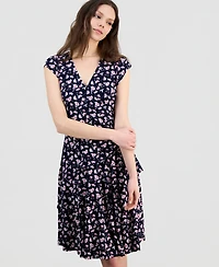 Robbie Bee Women's Printed Cap-Sleeve A-Line Dress