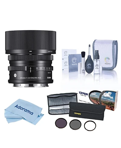 Sigma 45mm f/2.8 Dg Dn Contemporary Lens for L Mount, Bundle with 55mm Essential Filter Kit, Cleaning Kit and Cleaning Cloth