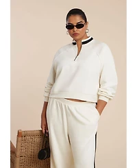 Eloquii Women's Quarter Zip Stripe Detail Sweatshirt