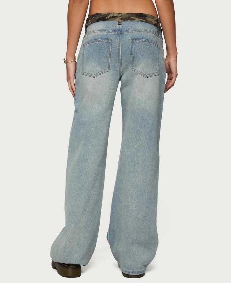 Edikted Women's Camo Waist Low Rise Baggy Jeans