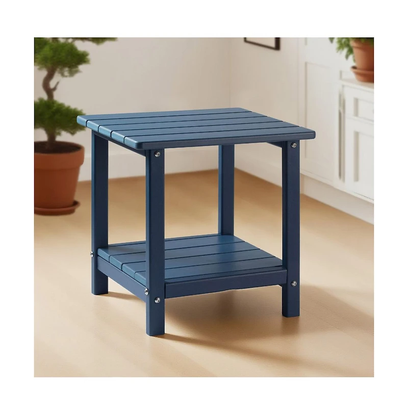 Slickblue 2-Tier Outdoor Side Table in Black Hdpe for Backyard or Indoor Use