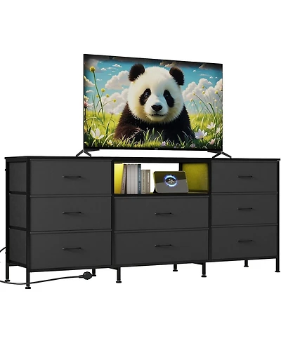 gaomon 63" w Led Tv Stand Dresser with 8 Fabric Drawers, Dressers & Chests of Drawers Tv Stand with Storage, Steel Frame & Led Lighting