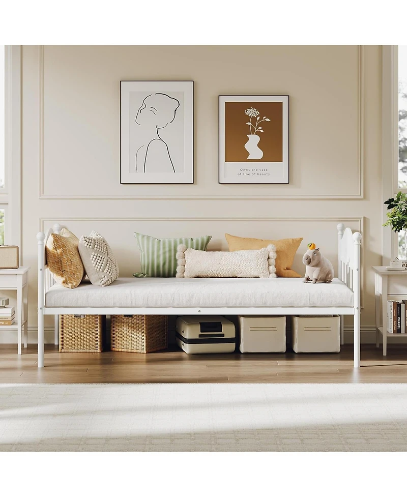 gaomon Twin Daybed Without Trundle, Sturdy Metal Foldable Bed Frame, Metal Double-Sized Sofa Bed