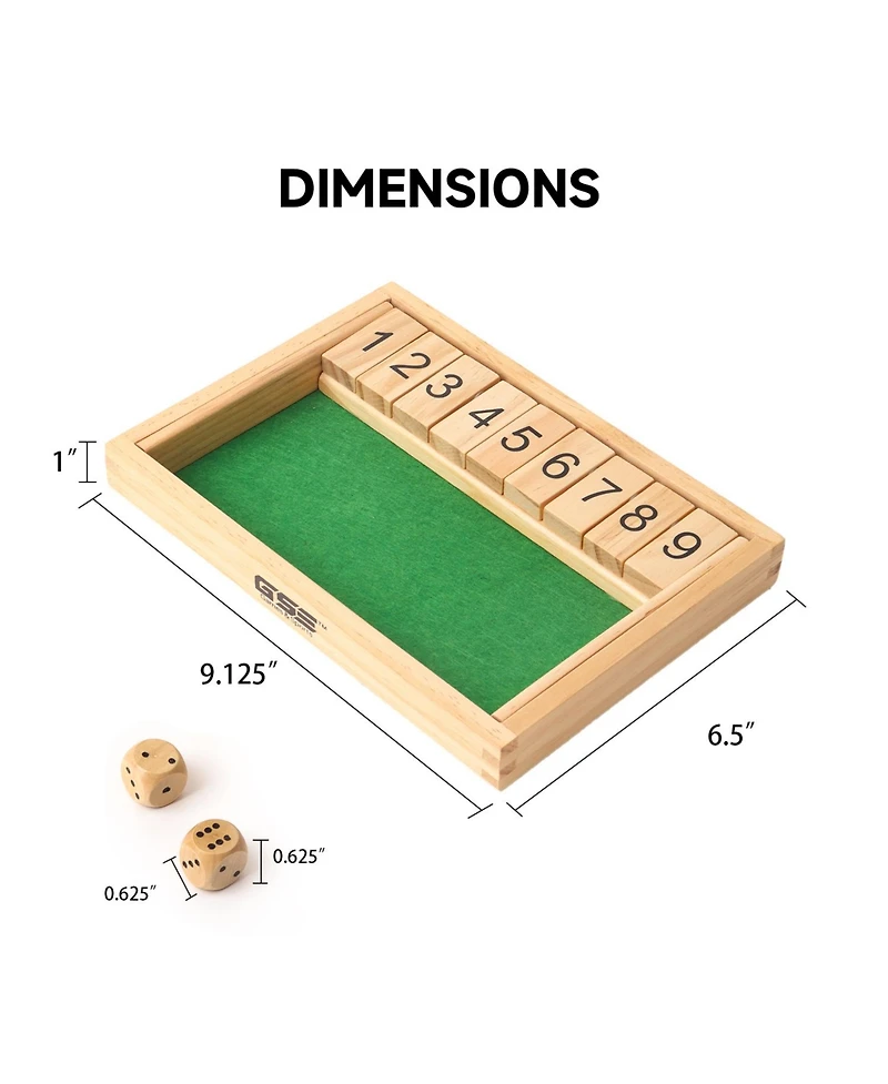 Gse Games & Sports Expert Wooden Shut The Box Numbers Dice Game Board with 2 Wooden Dices