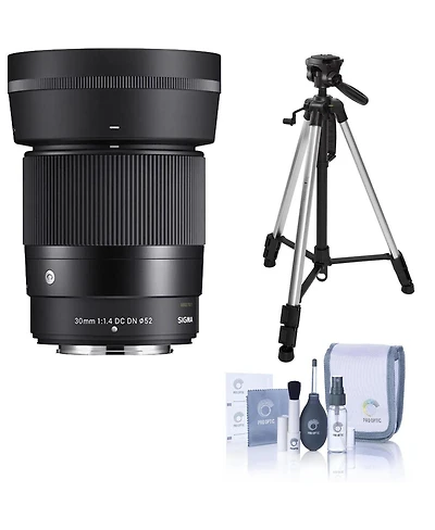 Sigma 30mm f/1.4 Dc Dn Contemporary Lens for Nikon Z, Bundle with 3-Section Aluminum Tripod and Cleaning Kit
