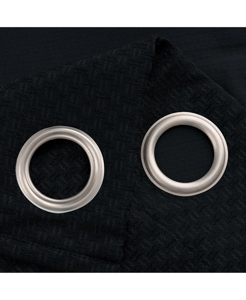 Olivia Gray 100% Polyester 250 Gsm Basket Weave Ian Luxury Jacquard Blackout Grommet Curtain Panel Black