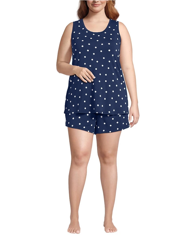 Lands' End Plus Cooling 3 Piece Pajama Set - Robe Tank and Shorts