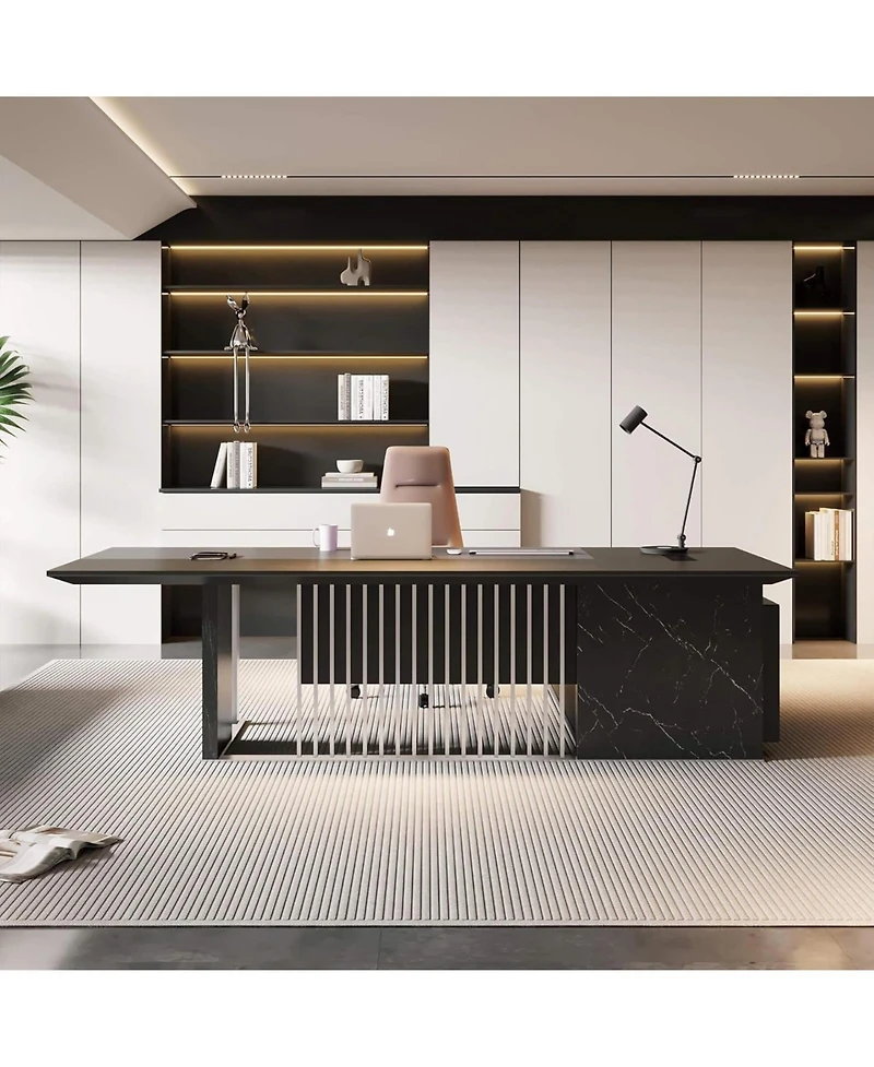 logicfox 86inch Large L Shaped Executive Desk with Universal Charging Ports and Cable Management