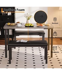 gaomon Dining Table Set for 4, 3Pcs Kitchen with 2 Benches 43.3" Farmhouse Breakfast Metal Frame Small Space