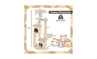 Aostirmotor Wood Cat Tree, 60-Inch Tall Multi-Level Tower with Sisal Scratching Posts & Condos, Sturdy Structure for Indoor Cats