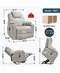 Clihome Up to 350 Lbs polyester Power Lift Recliner Chair, Heavy Duty Motion Mechanism with 8-Point Vibration Massage and Lumbar
