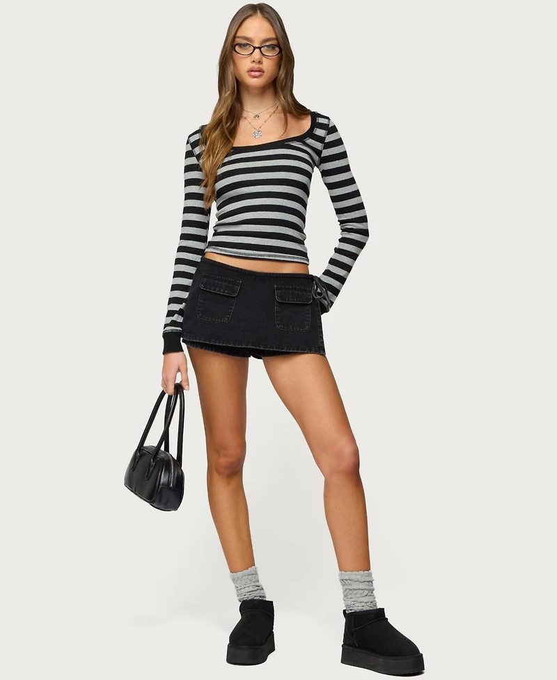 Edikted Womens Giselle Wrap Denim Mini Skort