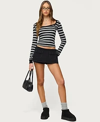 Edikted Womens Giselle Wrap Denim Mini Skort