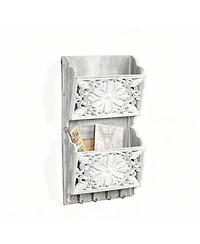 Yigii Wooden Mail Rack with 2 Slots & 3 Hooks for Keys and Accessories