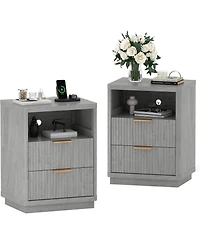 gaomon Fluted Nightstand with Charging Station, Mid Century Modern Nightstand