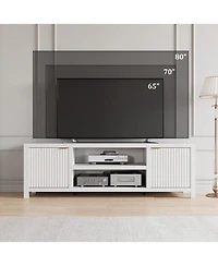 gaomon Fluted Tv Stand for 80 Inch Tv, Modern Entertainment Center with Storage, Media Console with Gold Handles & Fluted Doors