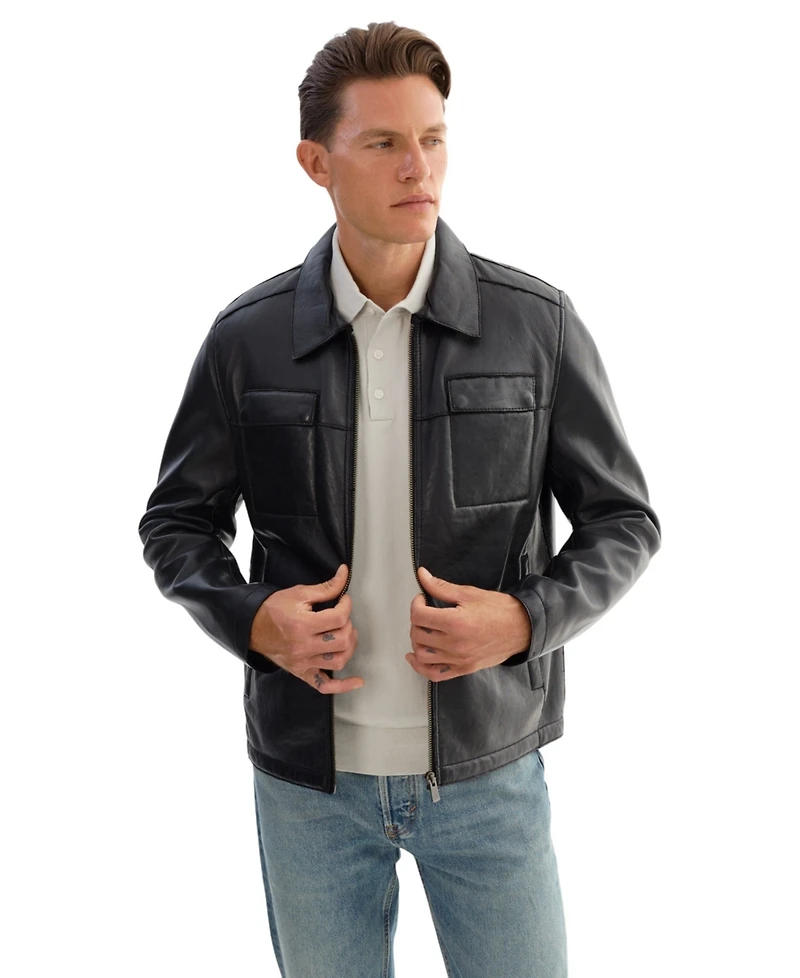Regency Leathers Men's Capp Leather Shirt Jacket with Bonded Faux Shearling