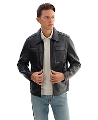 Regency Leathers Men's Capp Leather Shirt Jacket with Bonded Faux Shearling