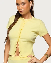 Edikted Women's Rosie Scalloped Knit Button Up Top